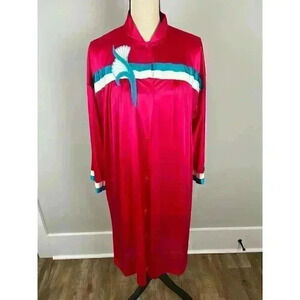 Vtg 80's Vanity Fair Retro Women's M 3 Piece Robe Pajama Top Pants Set Striped